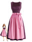 2PCS Robe Col Carré Florale & Tablier Rose Années 1950