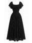 Robe Longue Noire Mousseline Col Carré Volantées Années 1930