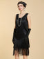 Robe droite sans manches col rond sequins et franges années 1920