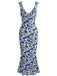 Robe Ajustée Dos-Nu Col V Floral Bleue Années 30