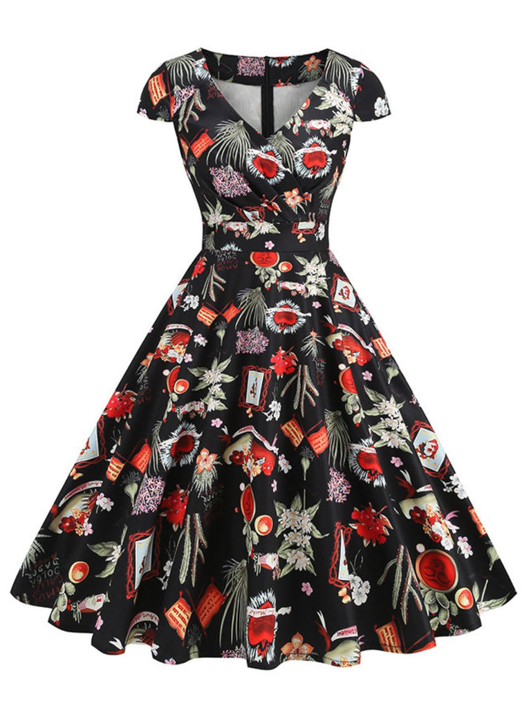 Robe Col V Manches Cape Rose Années 50