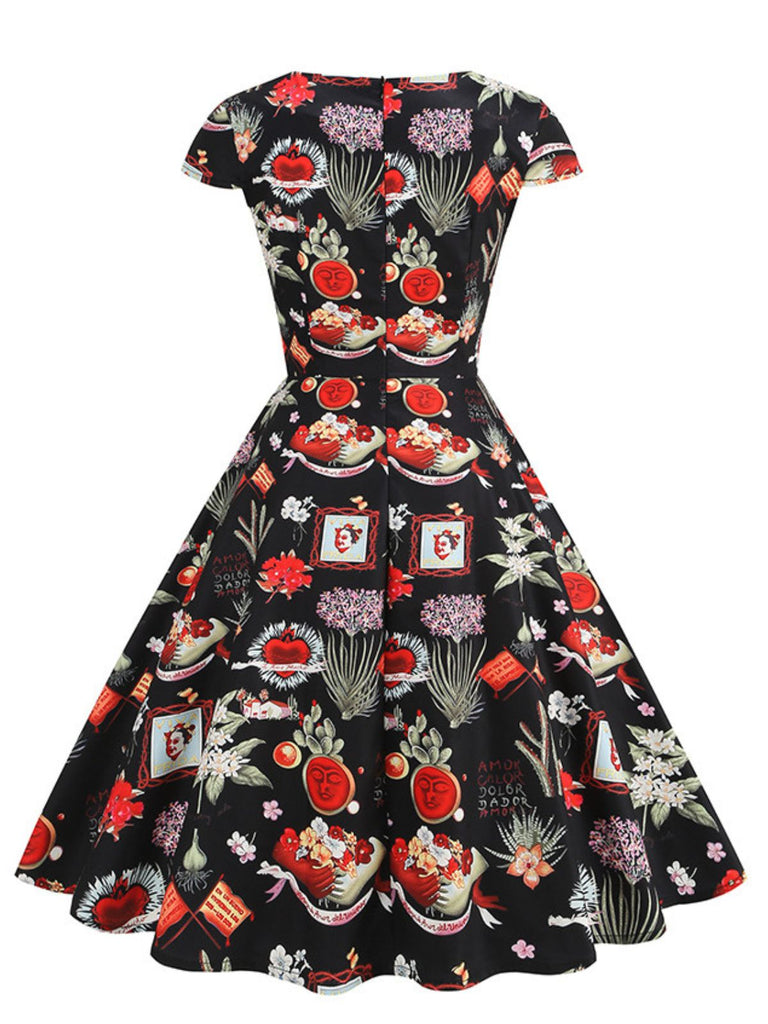 Robe Col V Manches Cape Rose Années 50