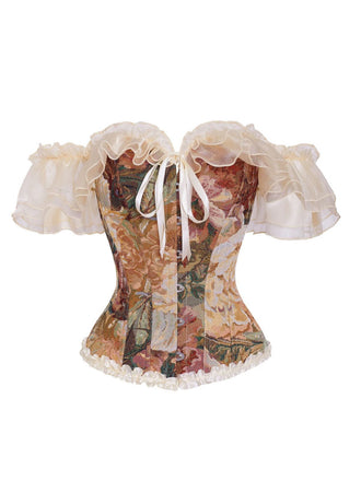 Corset Top à Laçage Floral Vintage Multicolore Années 50