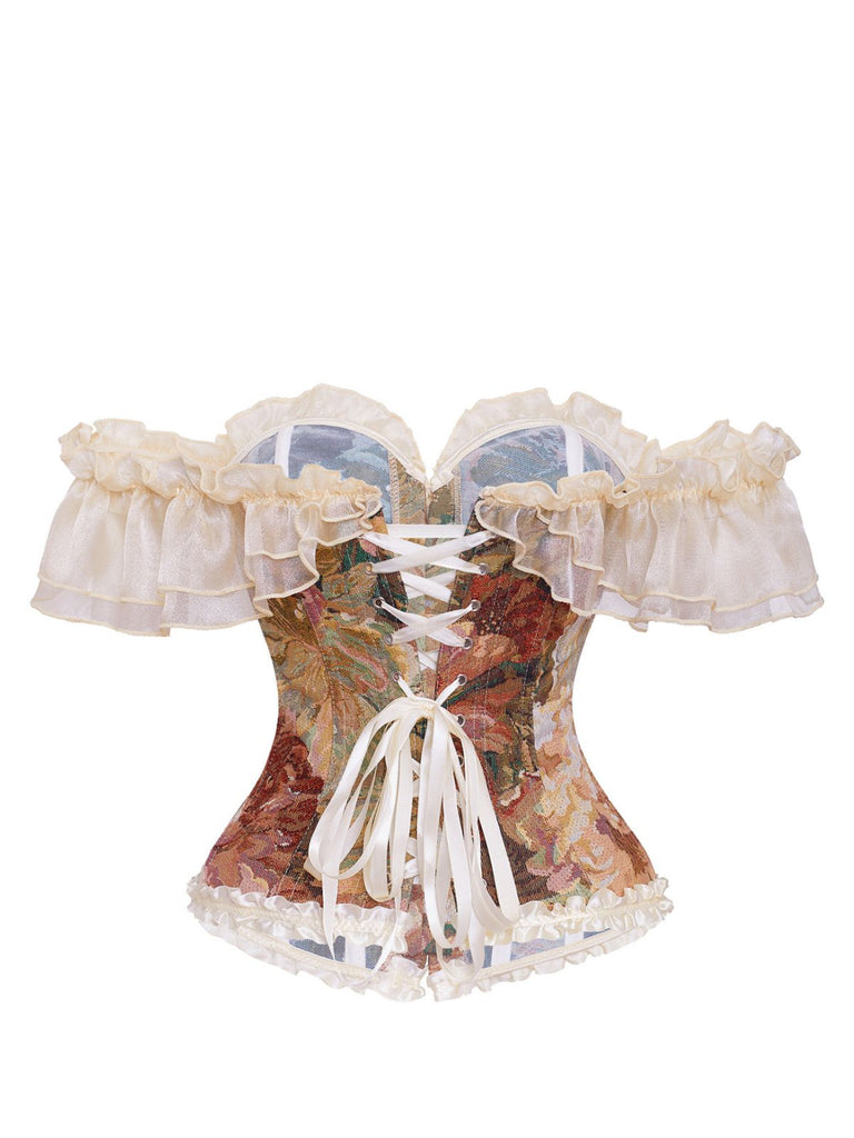 Corset Top à Laçage Floral Vintage Multicolore Années 50