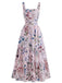 Robe Maxi à Étages Bretelles Spaghetti Col Carré Floral Années 40