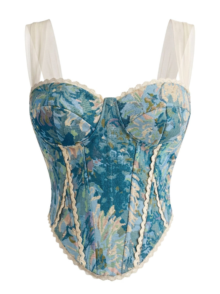 Floral Dentelle Bordure Corset Bustier Bretelles Années 1960 3