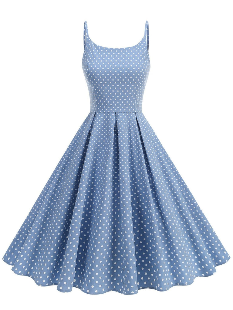 Robe Bretelles Spaghetti à Pois Évasé Années 1950 2