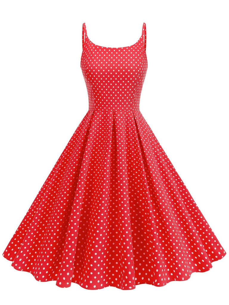 Robe Bretelles Spaghetti à Pois Évasé Années 1950 7