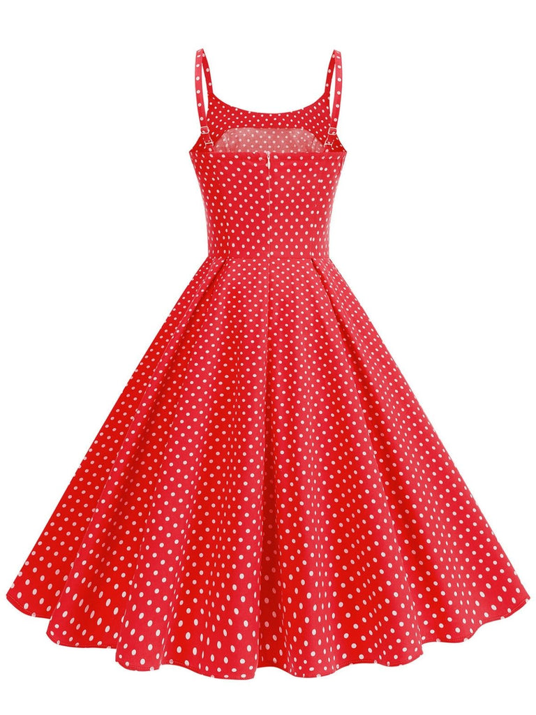 Robe Bretelles Spaghetti à Pois Évasé Années 1950 9