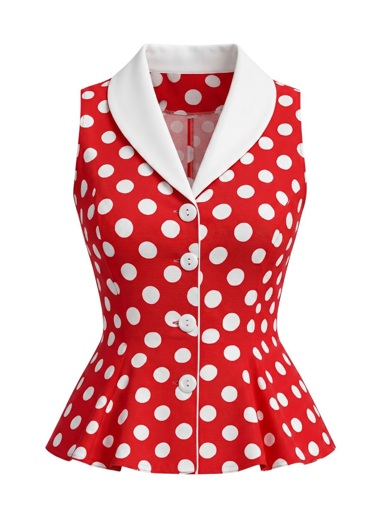 Blouse sans Manches à Revers à Pois Années 50