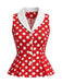 Blouse sans Manches à Revers à Pois Années 50
