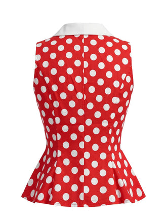 Blouse sans Manches à Revers à Pois Années 50