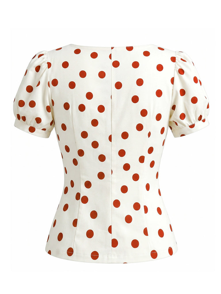 à Pois Ajusté Manches Bouffantes Années 1950 2