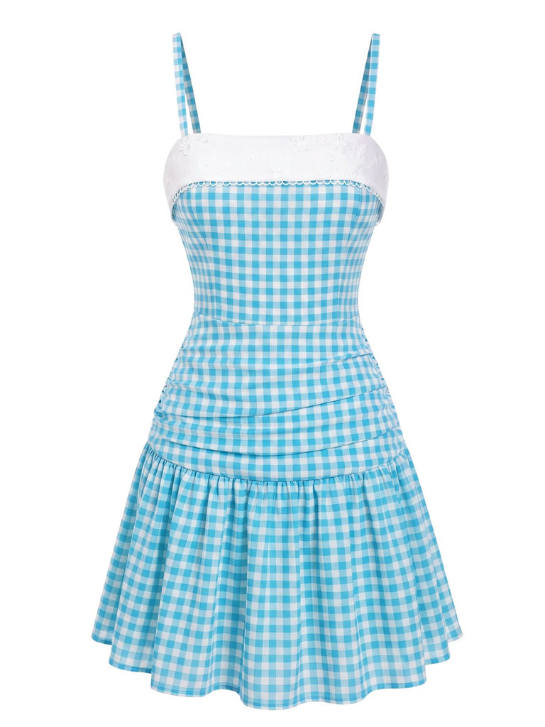 [Prévente] Robe bleu ciel patchwork écossais années 1960