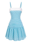 [Prévente] Robe bleu ciel patchwork écossais années 1960