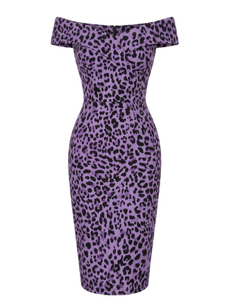 [Prévente] Robe Épaules Dénudées Léopard Rose Violet Années 60