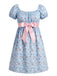 [Prévente] Robe Manches Bouffantes Nœud Satin Floral Bleu Clair Années 60