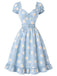 [Prévente] Robe bleu clair motif marguerites et décolleté cœur années 50