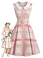 [Prévente] Robe rose carreaux sans manches col Claudine années 1950