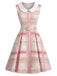 [Prévente] Robe Col Claudine Sans Manches à Carreaux Rose Années 1950 2