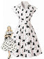 [Prévente] Robe chemisier cintrée motifs chats et pois années 1950