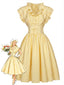 [Prévente] Robe Jaune Clair Rayé Volant Ceinture Années 1950