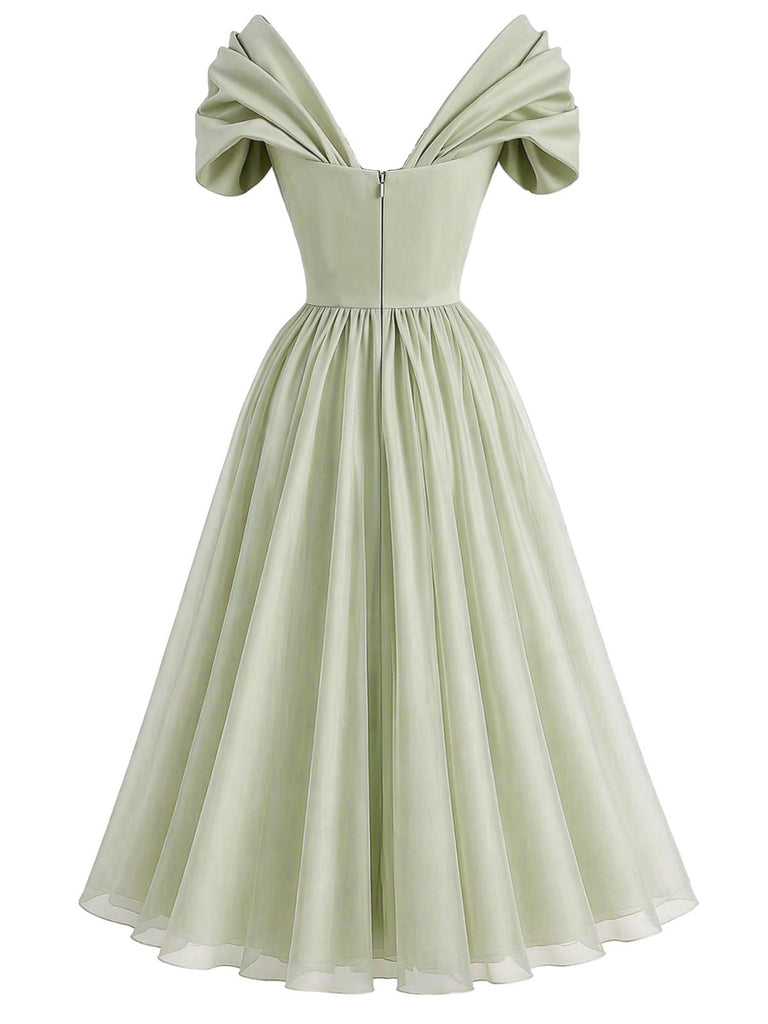 [Pre-Sale] Gray Green 1950s Bow Vintage Classic Dress 3