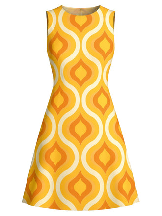 [Prévente] Robe Ligne A sans Manches Imprimé Géométrique Mod Orange Années 60