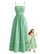 Robe Bretelles Spaghetti Rayé Mi-Longue Découpé Vert Années 1950