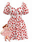 [Grande Taille] Robe motif fraises et manches bouffantes années 1950