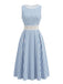 Robe Bleu & Blanc Sans Manches Rayé Dentelle Taille Découpé Années 1950 2