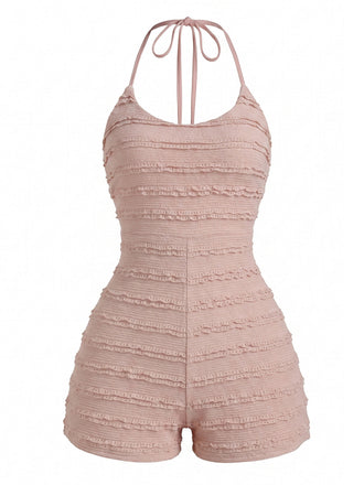 Combishort Misty Rose Dos Nu Textured Volant Slim Années 1960