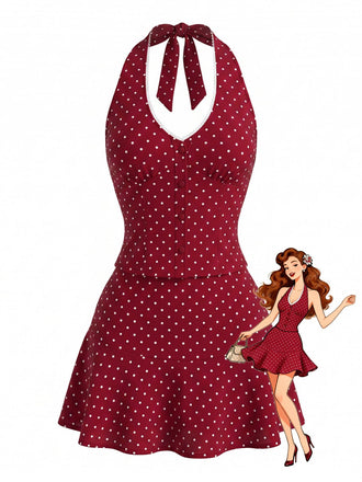 2PCS 2PCS à Pois Halter Mini Rouge Années 1960