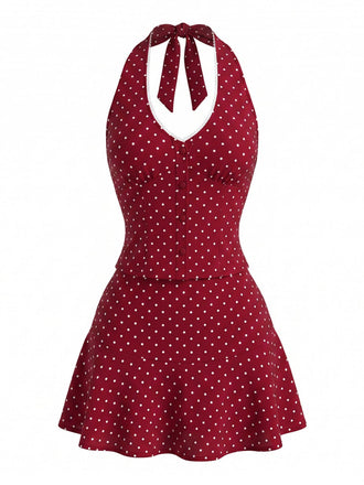 2PCS 2PCS à Pois Halter Mini Rouge Années 1960 2