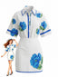 2PCS Ensemble chemise et mini-jupe bleus motif floral années 1960