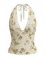 Haut dos nu beige à sequins fleurs années 1960