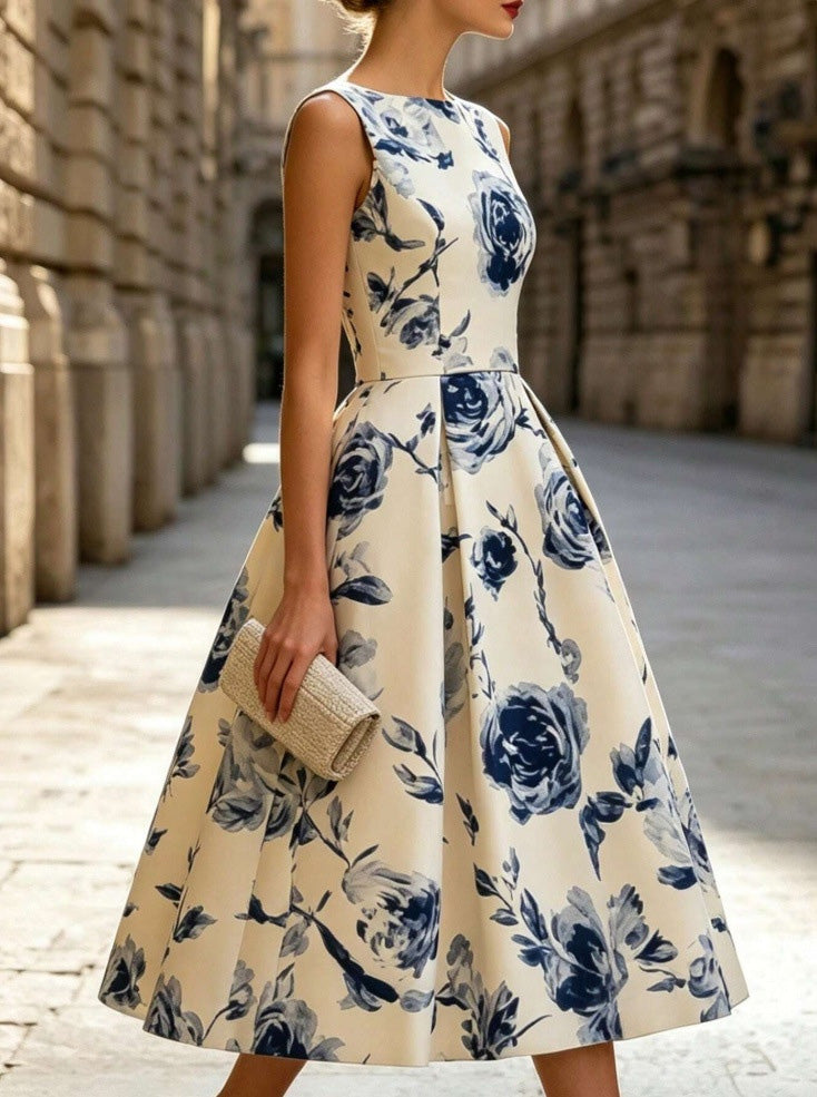 Beige 1950s Floral Vintage Classic Dress 6