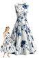 Robe sans manches motif roses et encolure ronde années 1950
