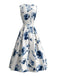 Robe sans manches motif roses et encolure ronde années 1950