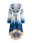 Robe Bohème Dégradé Bleu Blanc Imprimé Floral Franges Années 1970