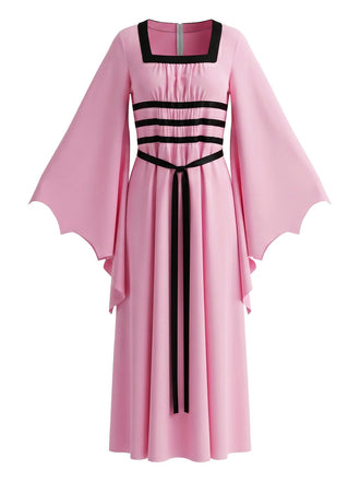 Robe Rose Gothique Col Carré Chauve-Souris Années 1980