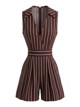 Brown 1950s Striped Vintage Classic Romper 2