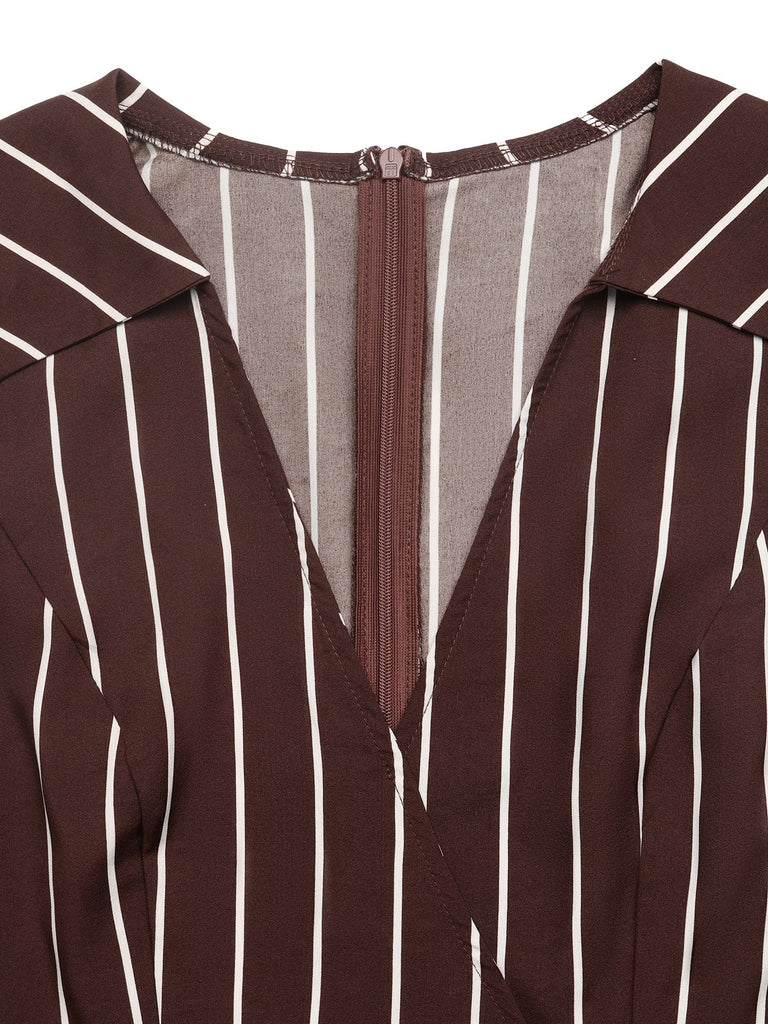 Brown 1950s Striped Vintage Classic Romper 4