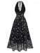 Robe Noir Floral Dos Nu Dos Nu Midi Années 1970 3