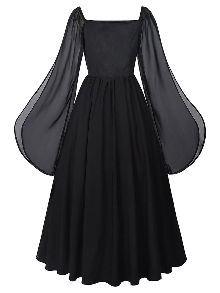 Robe Mousseline Col Carré Basque Taille Années 1940 5