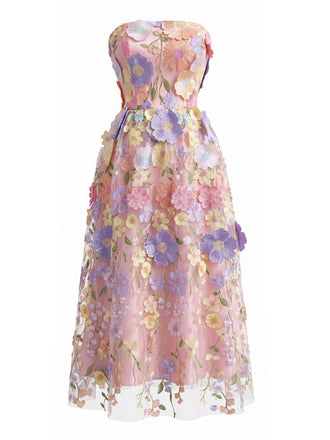 Robe Sans Manches Floral en A Bandeau Rose Années 1940 2