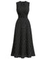 Robe noire sans manches pois col rond et détails froncés années 1930