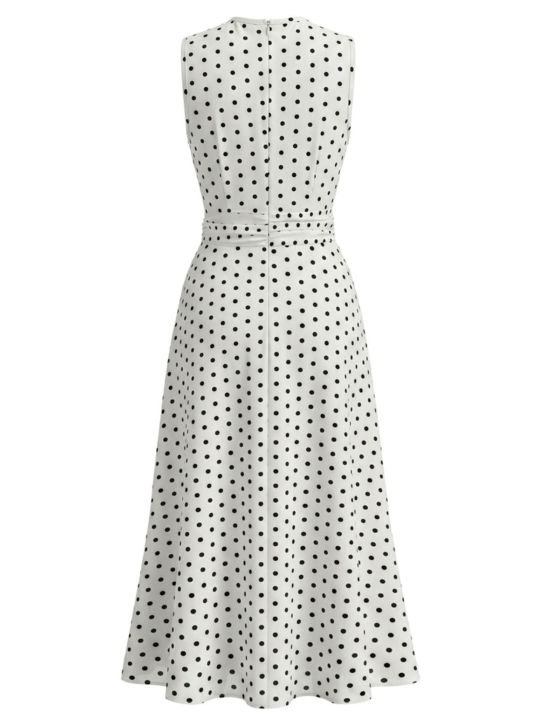Robe Sans Manches à Pois Col Ras-du-Cou Froncé Années 1930 3