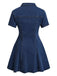 Robe Manches Courtes Boutonné Denim Bleu Années 1950
