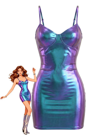 Robe Irisé Métallique Bretelles Fines Mini Années 1960